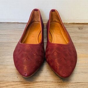 Spring Step Womens Burgundy Red Tooled Leather Ballet Flats Shoes, 40 / US 9-9.5